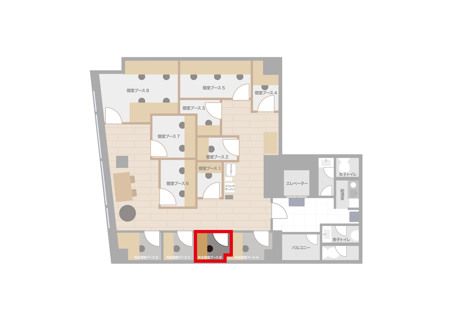 4F 個室ブース B(窓なし・定員1名)【平日07:00~18:00】